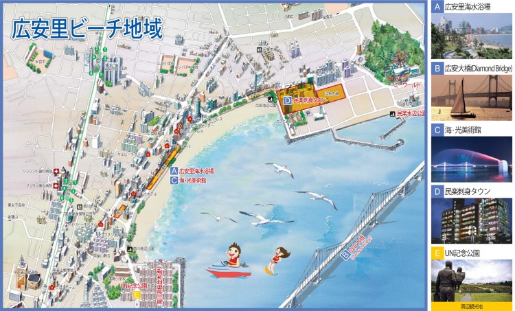 広安(광안/クァンアン)里海水浴場の日本語地図